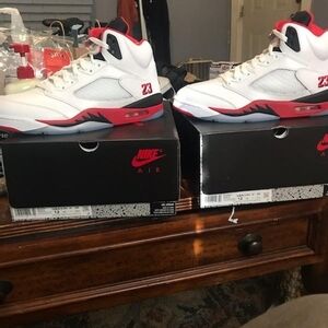 Nike Air Jordan 5 White and Red Sneakers